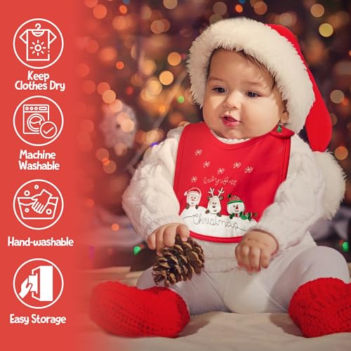 2ooya 3Pcs Christmas Baby Cotton Bib Infant Drooling Feeding Bibs with Resin Buttons Toddler Absorbable Bib Set Unisex Sock Pattern Newborn Baby Food Bibs Baby Gift Photo Props for Christmas(6-12 months) - Image 5