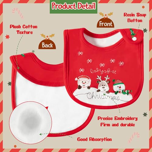 2ooya 3Pcs Christmas Baby Cotton Bib Infant Drooling Feeding Bibs with Resin Buttons Toddler Absorbable Bib Set Unisex Sock Pattern Newborn Baby Food Bibs Baby Gift Photo Props for Christmas(6-12 months) - Image 3