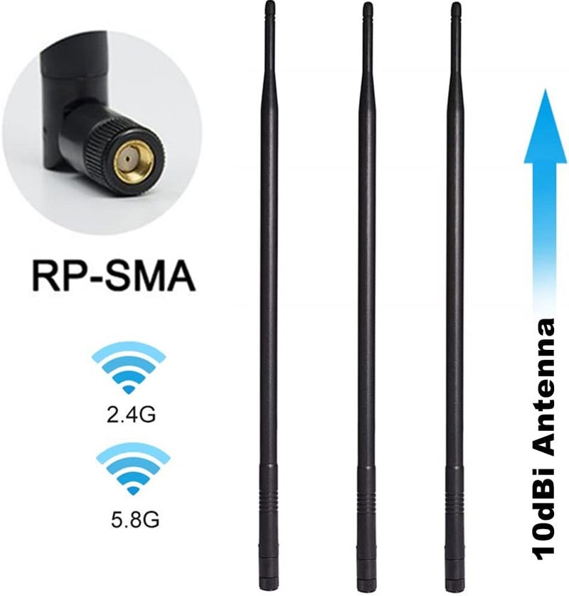 TREADALT-TEC 10dBi 2.4GHz 5GHz WiFi Booster Omni Directional Antenna RP-SMA for Wireless Router Network Devices PC Security Cameras Wireless Outdoor Internet Extender Booster USB Adapter WiFi Card - Image 2