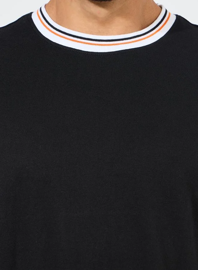 ستايلي Solid Cotton Terry Ringer T-Shirt with Contrast Rib Neck Detail