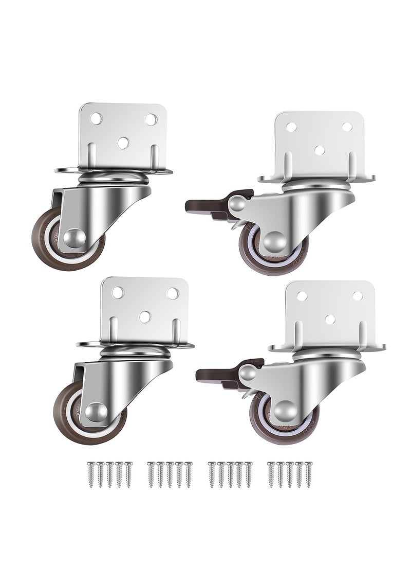 Generic Silent Swivel Casters - 4 Pack, No Floor Marks, 25mm L-Mount Plate, Rubber Wheels for Furniture & Cribs (2 with Brakes, 2 Without)  - Image 1