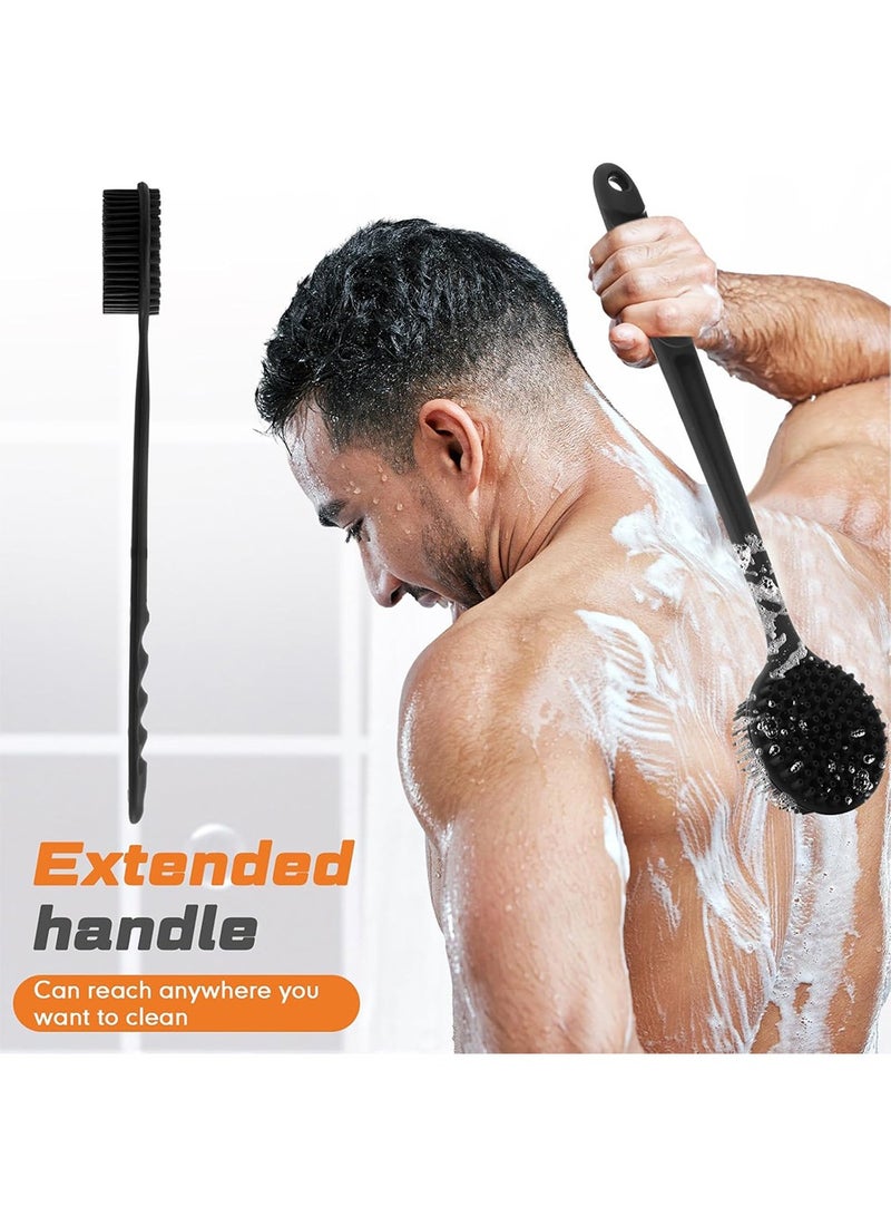 بكومور فرشاة ظهر من السيليكون بمقبض طويل، فرشاة للجسم على الوجهين للاستحمام، فرشاة استحمام ناعمة لتقشير وتدليك الجسم للرجال والنساء - Image 4