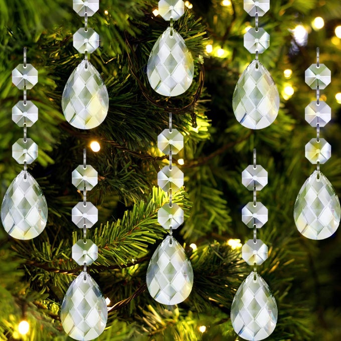 30PK CRYSTAL TEARDROP ORNAMENTS FOR CHRISTMAS TREE DECORATIONS HANGING CLEAR PLASTIC ACRYLIC TEAR DROP CRYSTAL ORNAMENTS FOR CHRISTMAS TREE XMAS BEAD GARLAND NEW YEARS PARTY SUPPLIES CLEARANCE