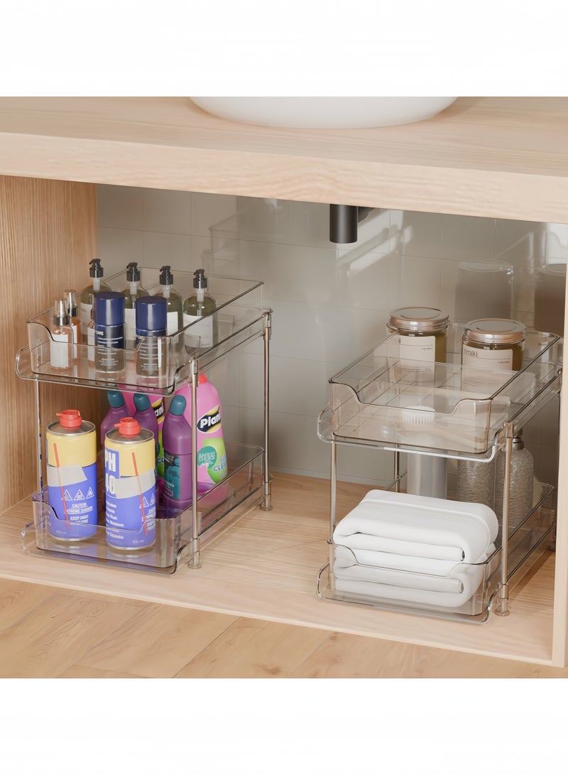 GGEROU 4 Pack Bathroom Organizer, 2 Tier Clear Under Sink Organizers Vanity Countertop Storage Container,Cabinet Drawers Bins, Pull-Out Organization with Track - Image 2