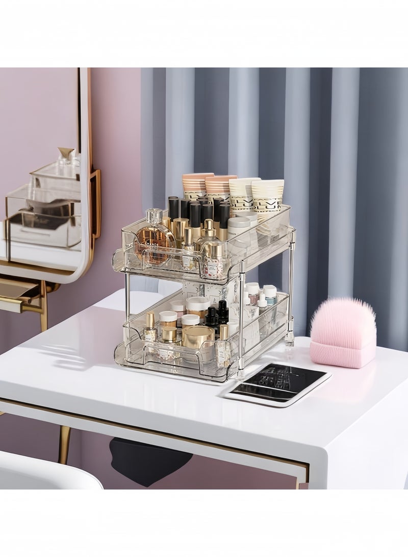 GGEROU 4 Pack Bathroom Organizer, 2 Tier Clear Under Sink Organizers Vanity Countertop Storage Container,Cabinet Drawers Bins, Pull-Out Organization with Track - Image 4