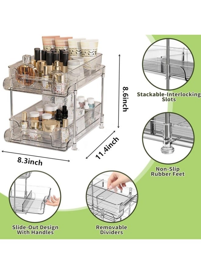 GGEROU 4 Pack Bathroom Organizer, 2 Tier Clear Under Sink Organizers Vanity Countertop Storage Container,Cabinet Drawers Bins, Pull-Out Organization with Track - Image 5