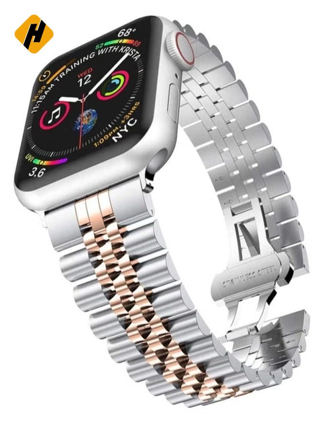HuHa Replacement Band Compatible with Apple Watch 44mm / 42mm Stainless Steel Solid Strap Metal Bracelet for Apple Watch Series 7 6 5 4 3 2 SE (Silver  - Image 1