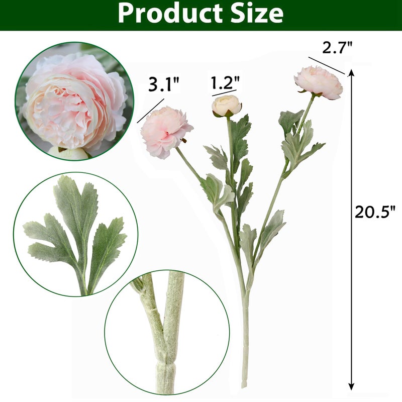 Htmeing 6PCS Artificial Ranunculus Flowers with Real Touch Stem Silk Ranunculus Flowers for Household Arrangement (Pink) - Image 2