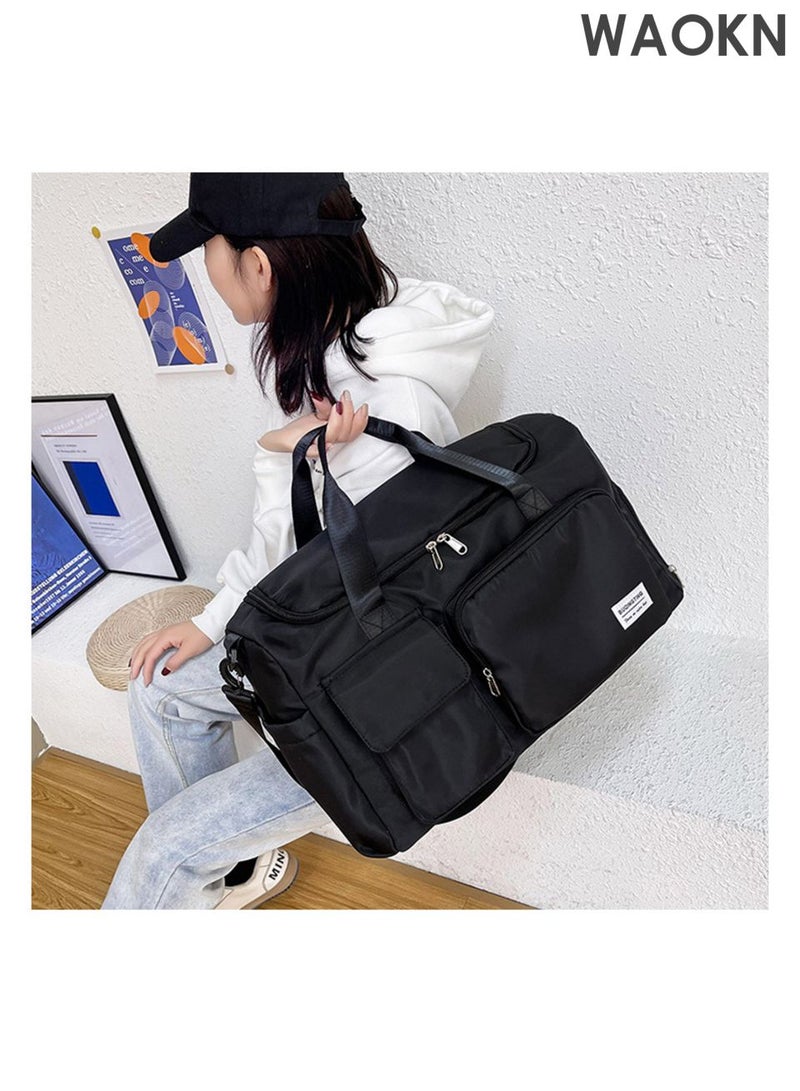 WAOKN Large Capacity Travel Duffle Bag, Sports Gym Bag Sports Gym Bag, with Shoes Compartment & Wet Pocket Sports Gym Bag, for Men & Women Multi-Occasion Application of Sports Bag ,Handheld multifunctional fitness bag,(Black). - Image 2