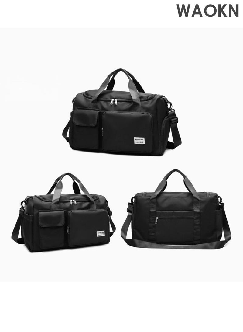 WAOKN Large Capacity Travel Duffle Bag, Sports Gym Bag Sports Gym Bag, with Shoes Compartment & Wet Pocket Sports Gym Bag, for Men & Women Multi-Occasion Application of Sports Bag ,Handheld multifunctional fitness bag,(Black). - Image 3