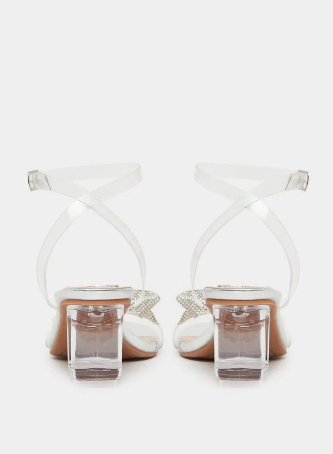 Take Two Embellished Bow Accent Block Heel Sandals
