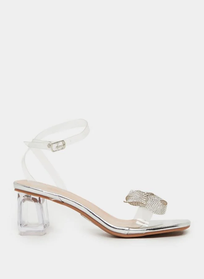 Take Two Embellished Bow Accent Block Heel Sandals