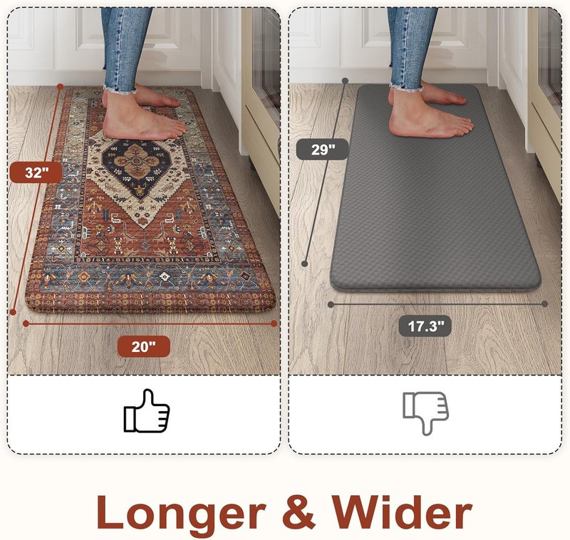 KIMODE Anti Fatigue Kitchen Mat, Boho Distressed Kitchen Rug 20"x32", Non Slip Waterproof Kitchen Floor Mat, Comfort Foam Mat for Kitchen Floor, Sink, Laundry, Office, Desk Red Floral - Image 3