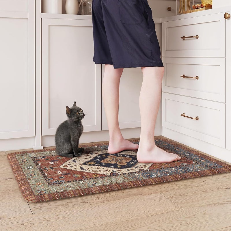 KIMODE Anti Fatigue Kitchen Mat, Boho Distressed Kitchen Rug 20"x32", Non Slip Waterproof Kitchen Floor Mat, Comfort Foam Mat for Kitchen Floor, Sink, Laundry, Office, Desk Red Floral - Image 2