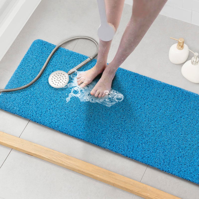 Asvin Soft Textured Bath Shower Tub Mat 47x16 Inch Phthalate Free Non Slip Comfort Bathtub Mats with Drain PVC Loofah Bathroom Mats for Wet Areas Quick Drying