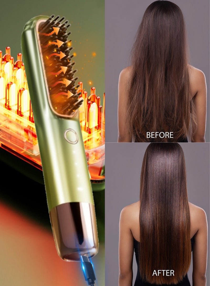 Generic Wireless Portable Hair Straightener Brush Comb, 2-in-1 Electric Heated Hair Straightening Comb for Women, Thermal Hair Styler for Smooth Hair  - Image 1