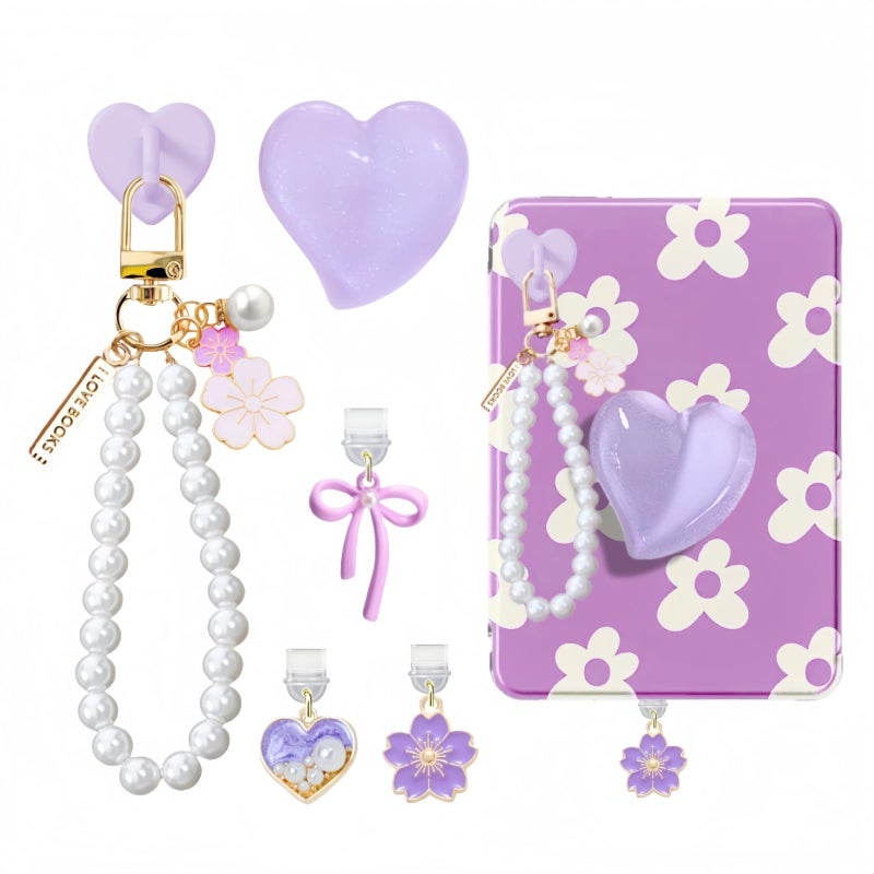 Limotex 6PCS Charms Set Compatible with Kindle, Accessories Including Dust Plug Charm Type C/USB C, Charm Chain with Hook, Heart Grip Holder, Compatible with Kindle Paperwhite 11th 12th Generation(Purple) - Image 1
