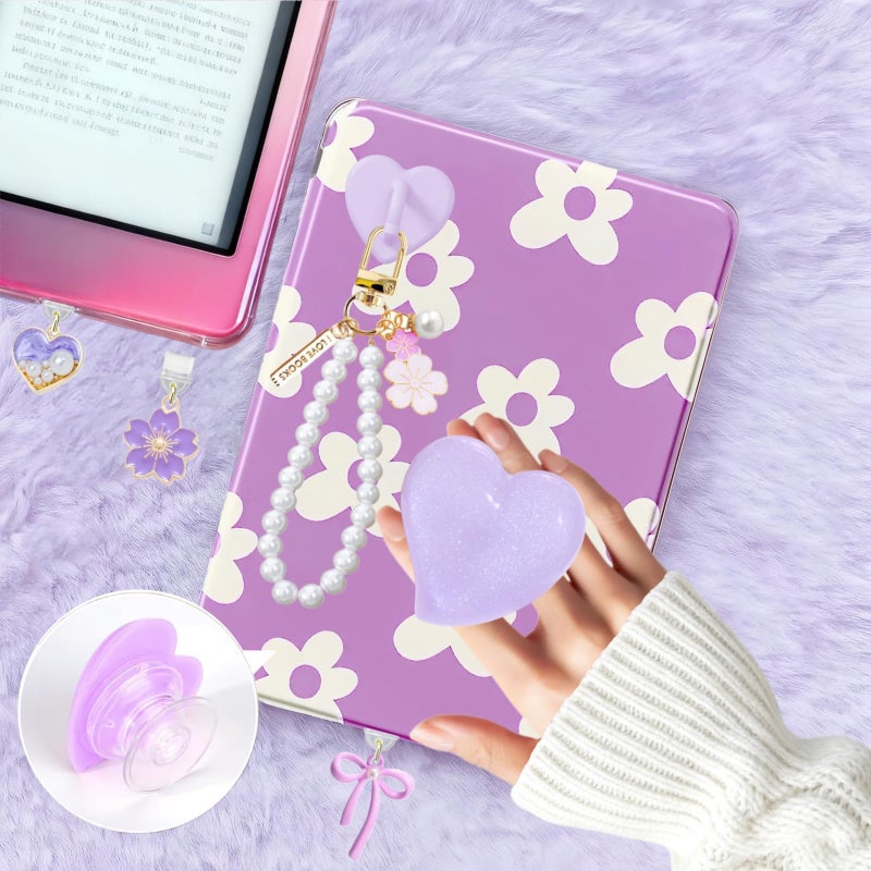 Limotex 6PCS Charms Set Compatible with Kindle, Accessories Including Dust Plug Charm Type C/USB C, Charm Chain with Hook, Heart Grip Holder, Compatible with Kindle Paperwhite 11th 12th Generation(Purple) - Image 5