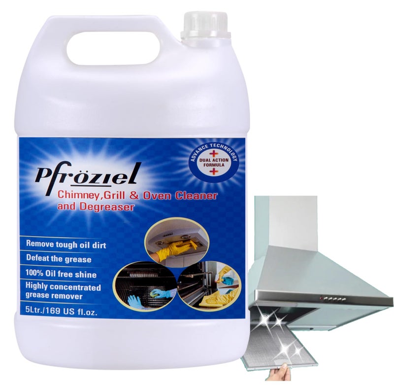 Pfroziel Chimney & Grill cleaner (5 ltr) Removes grease/oil/stain from chimney tawa, oven, Gas stove, Griddles, Exhaust fan I Non Flammable - Image 1