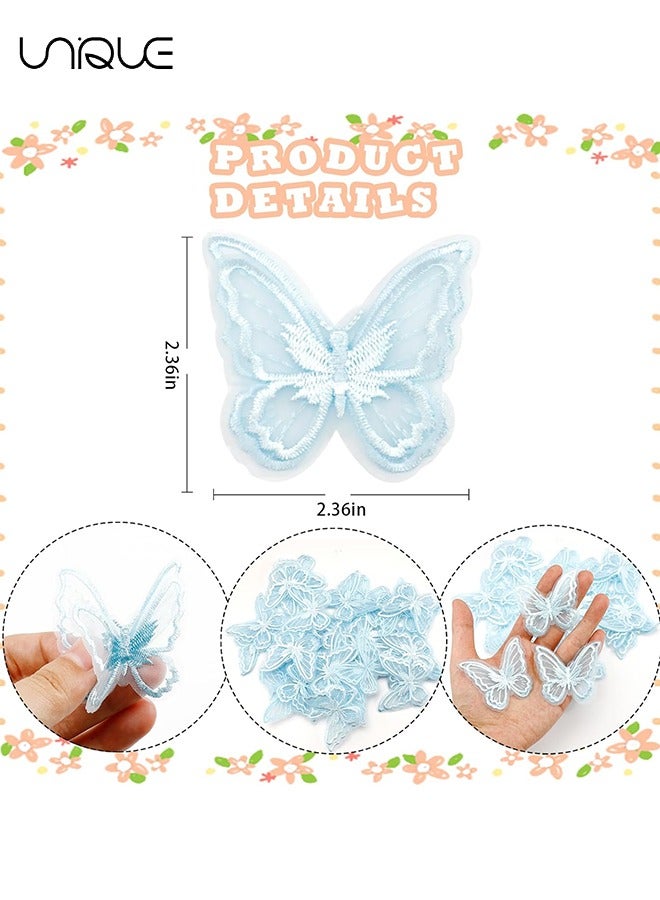 Unique 10Pcs Butterfly Lace Trim, 3D Double Layers Organza Patches Butterfly Lace Fabric Sewing Embroidery, DIY for Party, Wedding, Bridal, Women, Dress Decoration (Blue) - Image 2
