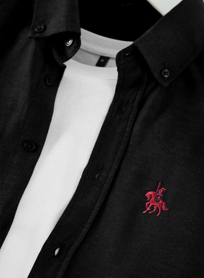 trendyol Black Regular Fit Embroidery Detail Smart Shirt - Image 3