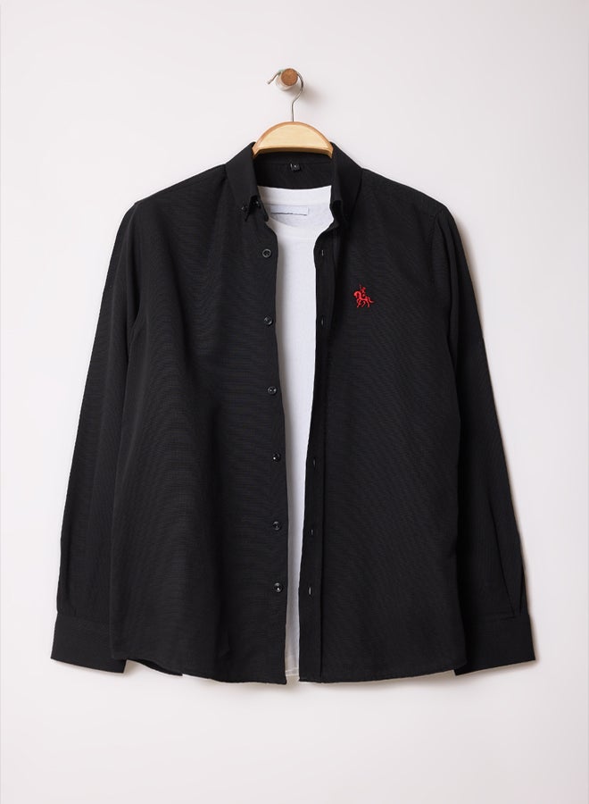 trendyol Black Regular Fit Embroidery Detail Smart Shirt - Image 4