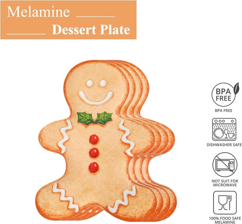 UP UPware Gingerbread ManShaped Melamine Plates  Christmas Holiday Theme BPAFree Dishwasher Safe for Cookies Desserts and Snacks Orange 10 x 75 Inch Set of 4 - Image 2