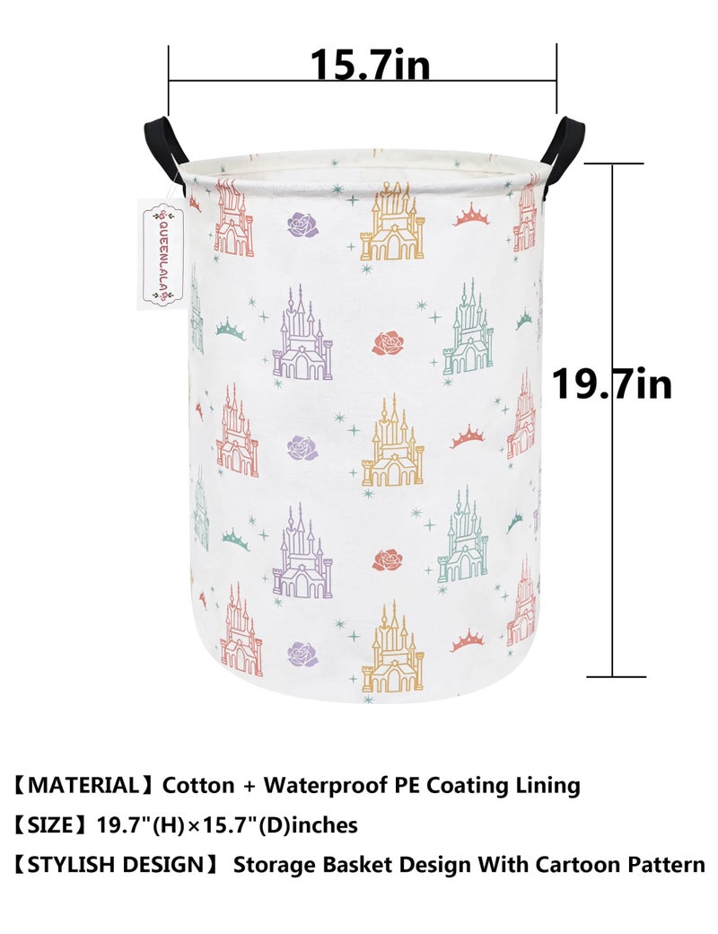 QUEENLALA Large Storage Basket,Laundry Hamper/Bathroom/Home Decor/Collapsible Round Storage Bin,Boys and Girls Hamper/Boxes/Clothing(Round-Rose Castle) - Image 2