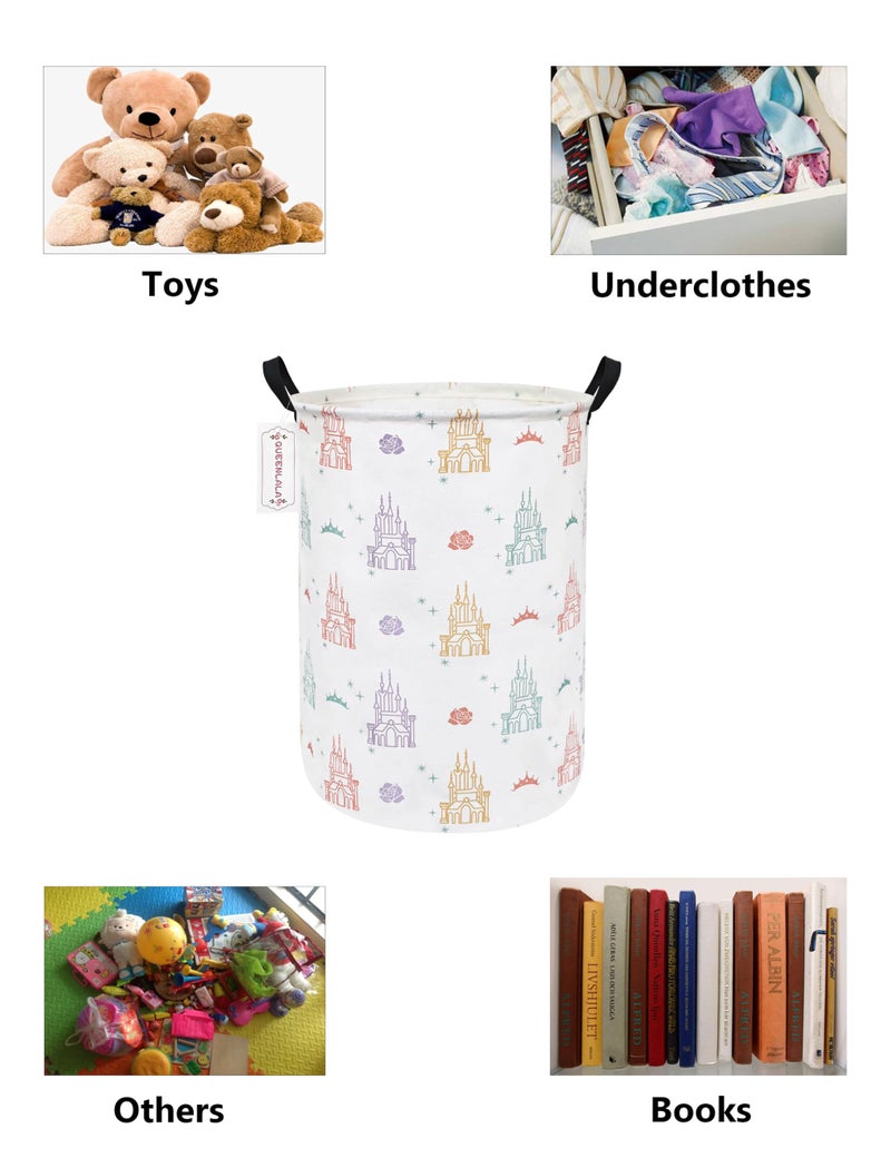 QUEENLALA Large Storage Basket,Laundry Hamper/Bathroom/Home Decor/Collapsible Round Storage Bin,Boys and Girls Hamper/Boxes/Clothing(Round-Rose Castle) - Image 3