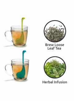 Generic Turquoise Ladle Green Cute Tea Infuser Strainer with Steeping Spoon Cute Tea Gifts Long Handle Neck Ball Body Lake Monster Silicone Tea Infuser for Herbal Tea  - Image 2