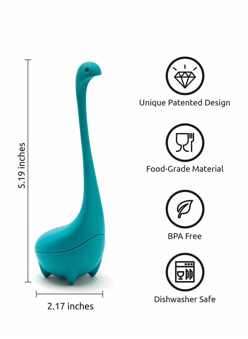 Generic - Turquoise Ladle Green Cute Tea Infuser Strainer with Steeping Spoon Cute Tea Gifts Long Handle Neck Ball Body Lake Monster Silicone Tea Infuser for Herbal Tea - Image 1