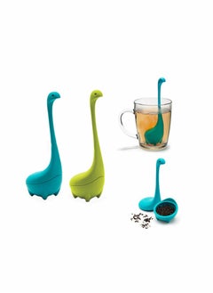 Generic Turquoise Ladle Green Cute Tea Infuser Strainer with Steeping Spoon Cute Tea Gifts Long Handle Neck Ball Body Lake Monster Silicone Tea Infuser for Herbal Tea  - Image 4