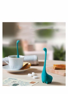 Generic Turquoise Ladle Green Cute Tea Infuser Strainer with Steeping Spoon Cute Tea Gifts Long Handle Neck Ball Body Lake Monster Silicone Tea Infuser for Herbal Tea  - Image 5