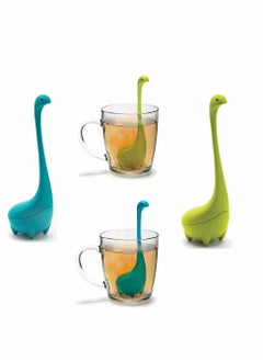 Generic Turquoise Ladle Green Cute Tea Infuser Strainer with Steeping Spoon Cute Tea Gifts Long Handle Neck Ball Body Lake Monster Silicone Tea Infuser for Herbal Tea  - Image 1