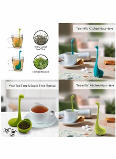 Generic Turquoise Ladle Green Cute Tea Infuser Strainer with Steeping Spoon Cute Tea Gifts Long Handle Neck Ball Body Lake Monster Silicone Tea Infuser for Herbal Tea  - Image 3