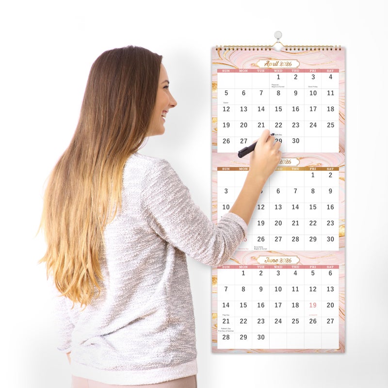 BooQool 2026 Wall Calendar - 3 Month Calendar 2026, Dec. 2025 - Jan. 2027, 11" x 26", 14 Months Calendar (Vertical), Large, Lay- Flat Design - Image 5