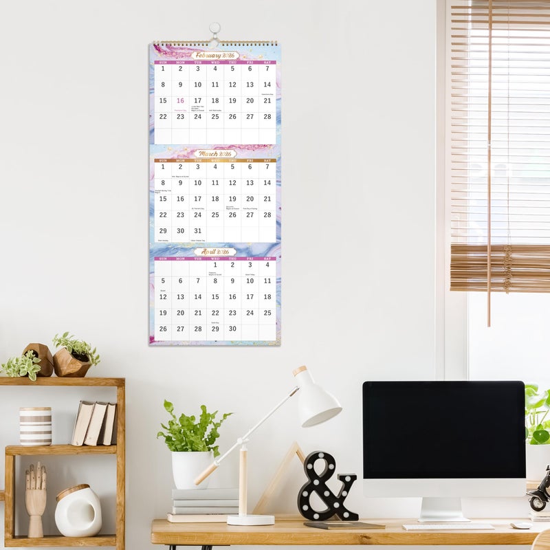 BooQool 2026 Wall Calendar - 3 Month Calendar 2026, Dec. 2025 - Jan. 2027, 11" x 26", 14 Months Calendar (Vertical), Large, Lay- Flat Design - Image 2