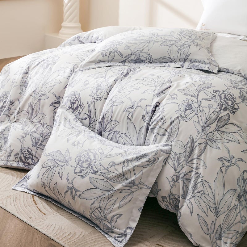 OAITE Duvet Cover Queen Size,Reversible Shallow Bottom Printing White Duvet Cover Set with Zipper Closure, 3 Pieces Modern Patterns Soft Microfiber Bedding Set with 8 Ties(90â€™â€™*90â€™â€™,2 Pillow Cases) - Image 4