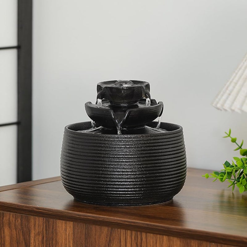 Andady Outdoor and Indoor Water Feature Fountain Waterfall Tabletop Desktop mini Ceramic Garden Fountain (Black A172) - Image 4