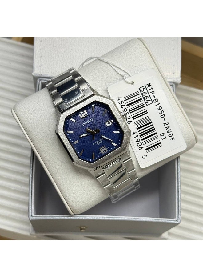 كاسيو ساعة رجالية تناظرية MTP-B195D-2AVDF، قطرها 46.5 مم، مينا أزرق، علبة من الفولاذ المقاوم للصدأ الفضي - Image 2