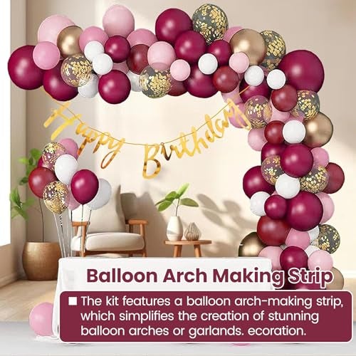 TOYXE Burgundy Pink Balloons birthday decoration kit combo, birthday balloons for decoration, birthday decoration for girls, Wedding Party Decorations Supplies Set of 93 - Image 3