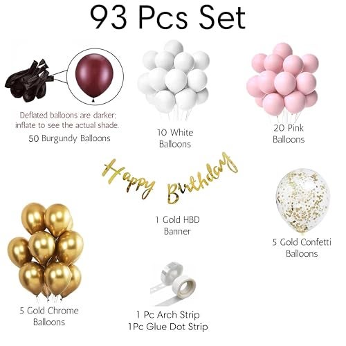 TOYXE Burgundy Pink Balloons birthday decoration kit combo, birthday balloons for decoration, birthday decoration for girls, Wedding Party Decorations Supplies Set of 93 - Image 2