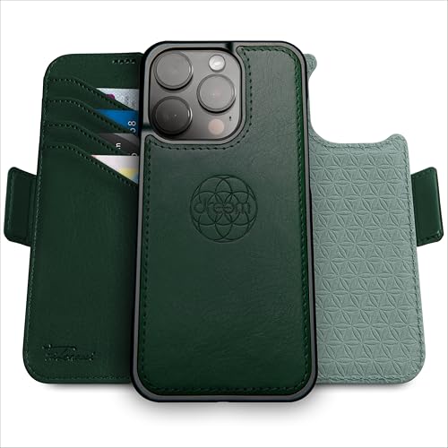 Dreem for iPhone 16 Pro Case Wallet, Revolutionary Phone Stand, Vegan Leather, MagSafe-Fit, Magnetic Detachable Flip Cover, RFID Blocking Card Holder, Gift-Box [Fibonacci:Green] - Image 1