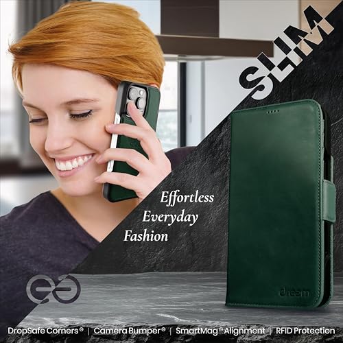 Dreem for iPhone 16 Pro Case Wallet, Revolutionary Phone Stand, Vegan Leather, MagSafe-Fit, Magnetic Detachable Flip Cover, RFID Blocking Card Holder, Gift-Box [Fibonacci:Green] - Image 5