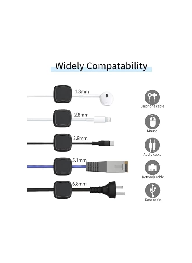 PROMASS 6 Pcs Magnetic Cable Holders Clips,Adjustable Cable Organizer Clips,Hide Phone mobile cables clips,Under Desk Cable Management,Adjustable wire holder for Home Office Phone Car Wall Desktop (Black) - Image 2