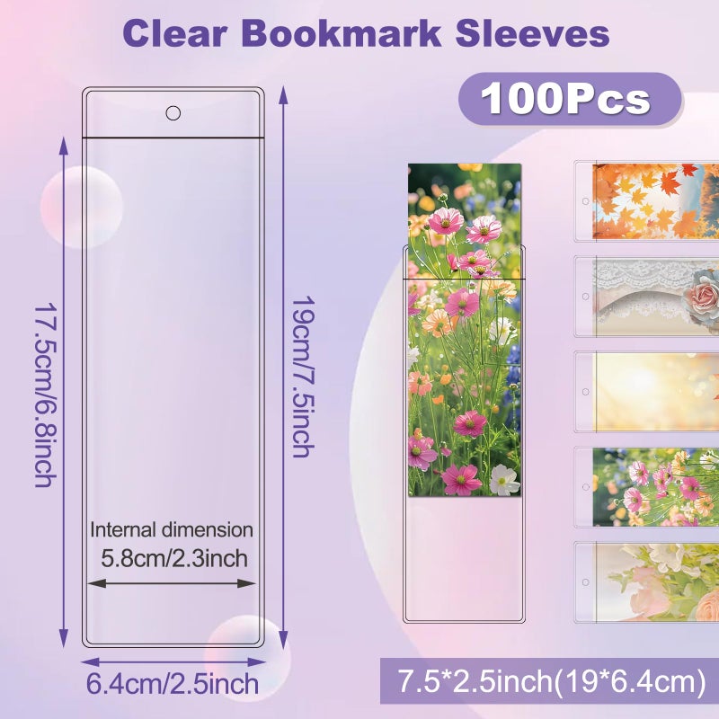 SBYURE 100 PCS Clear Bookmark Sleeves, 7.5 x 2.5 Inch Blank Bookmark Holder Large Clear Photo Booth Sleeves with Hole Book Marker Cover Holder for Wedding Valentineâ€™s Party Favor Decoration - Image 2