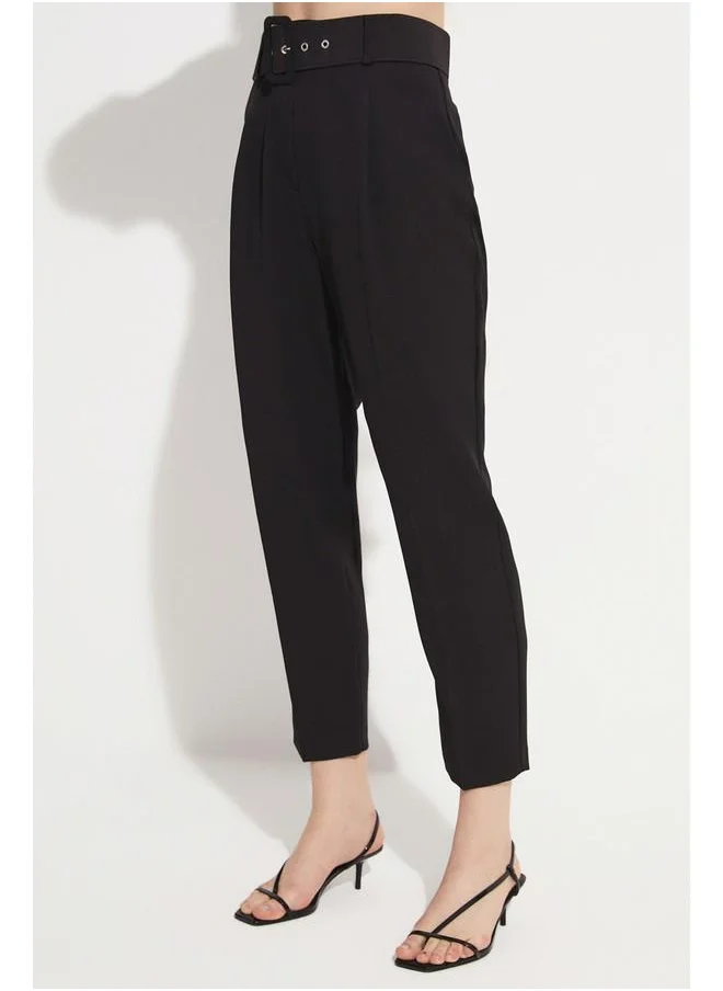 JUNE June Coated Belted Woven Trouser Black