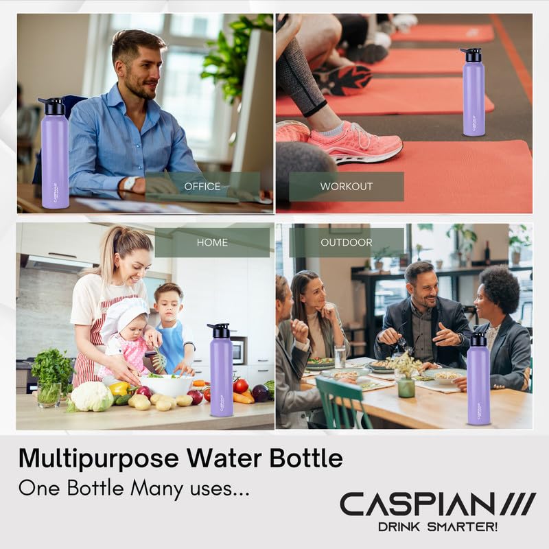 CASPIAN /// Hike Stainless Steel Sipper Water Bottle (Light Purple, 1 Litre, Set of 1)| Leak Proof Thunder for Fridge Home Office Travel School Kids Boys Girls Adults Sports Gym Yoga - Image 5