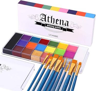 UCANBE Face Body Paint Set Athena Painting Palette 10 Professional Artist Brushes Large Deep PanIdeal for Halloween Cosplay Party SFX Arty Stage Makeup NonToxic Facepaints for Adults and Kids - Image 1