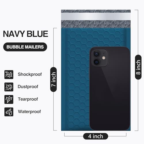 UCGOU Bubble Mailers 4x8 Inch Navy Blue 50 Pack Usable Size 4x7 Padded Envelope Small Business Mailing Packages Self Seal Adhesive Waterproof Boutique Shipping Bags for Jewelry Makeup Supplies #000 - Image 2